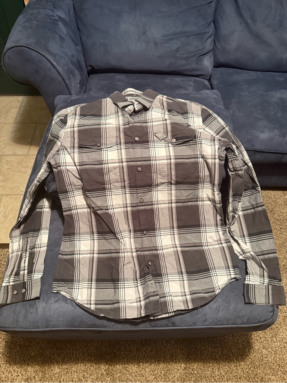 Express Men's Black and White Plaid Button-Down Shirt
